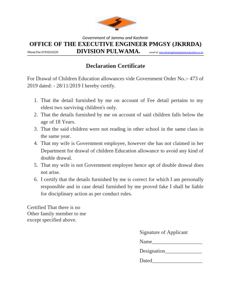 Delcelratoin Certificate | PDF