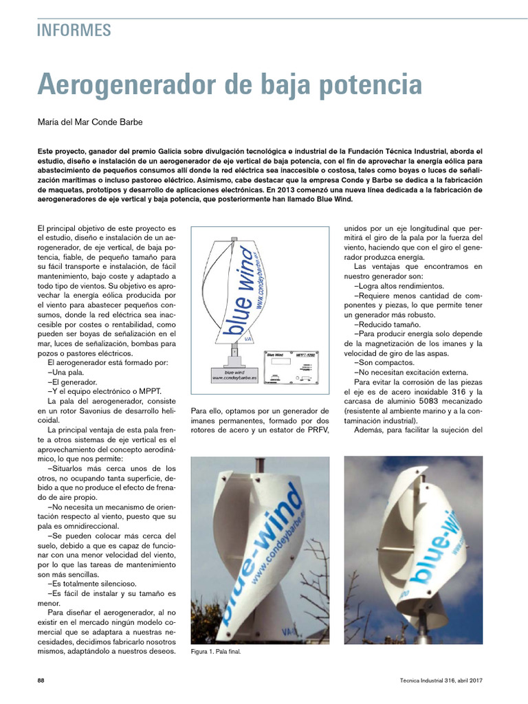 Diseño Aerogenerador | PDF | Generador eléctrico | Energía eólica