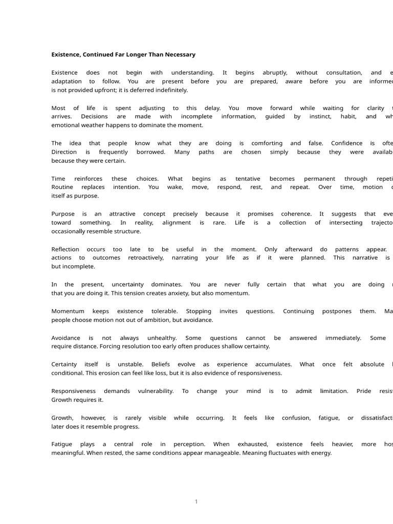 Existence, Continued Far Longer Than Necessary | PDF