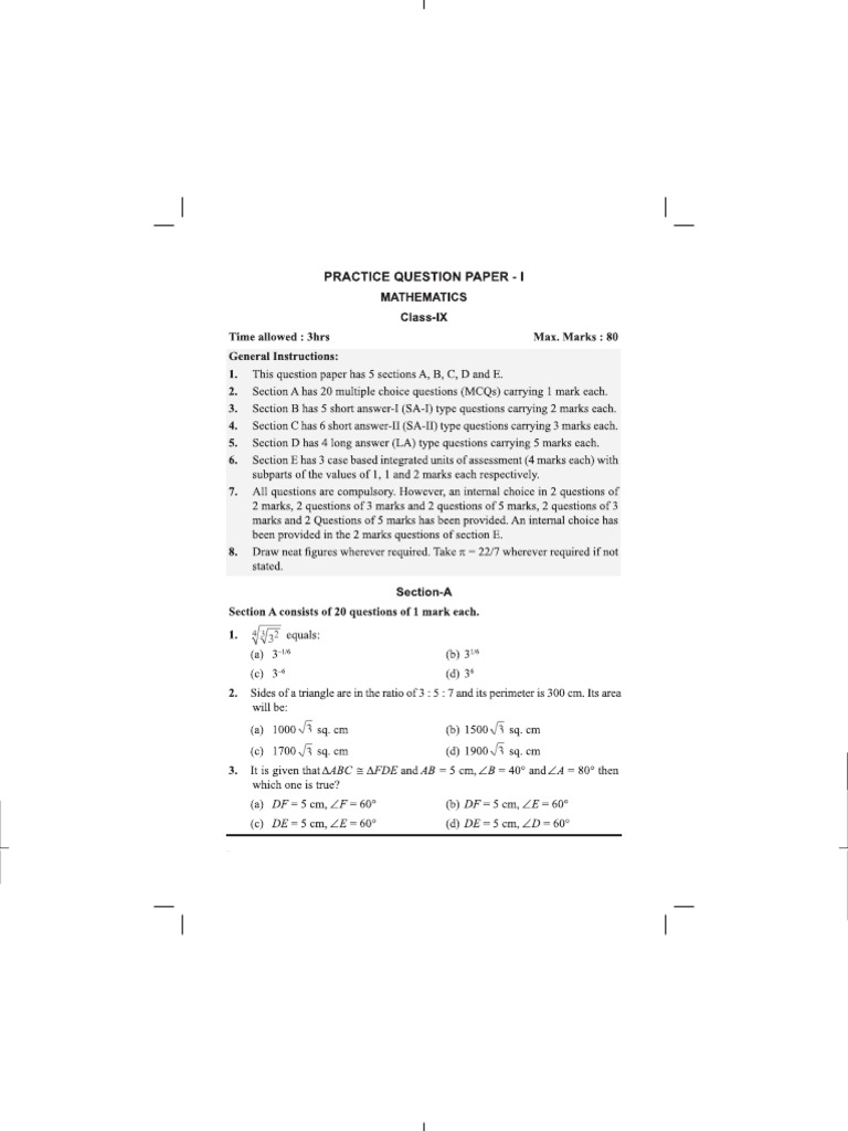 Grade 9 Sample Question Paper | PDF