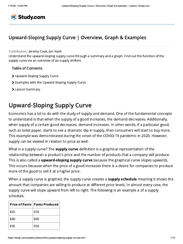 004 Upward-Sloping Supply Curve - Overview, Graph & Examples - Lesson ...