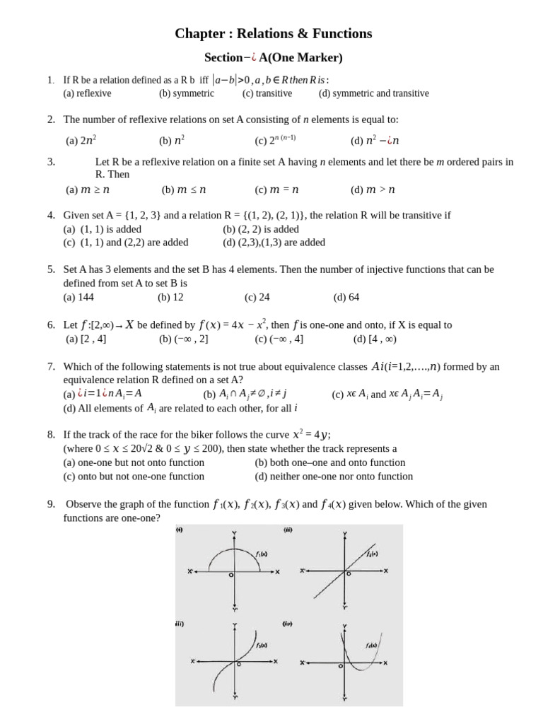 CH 1 Relation & Functions WS2 | PDF | Function (Mathematics ...