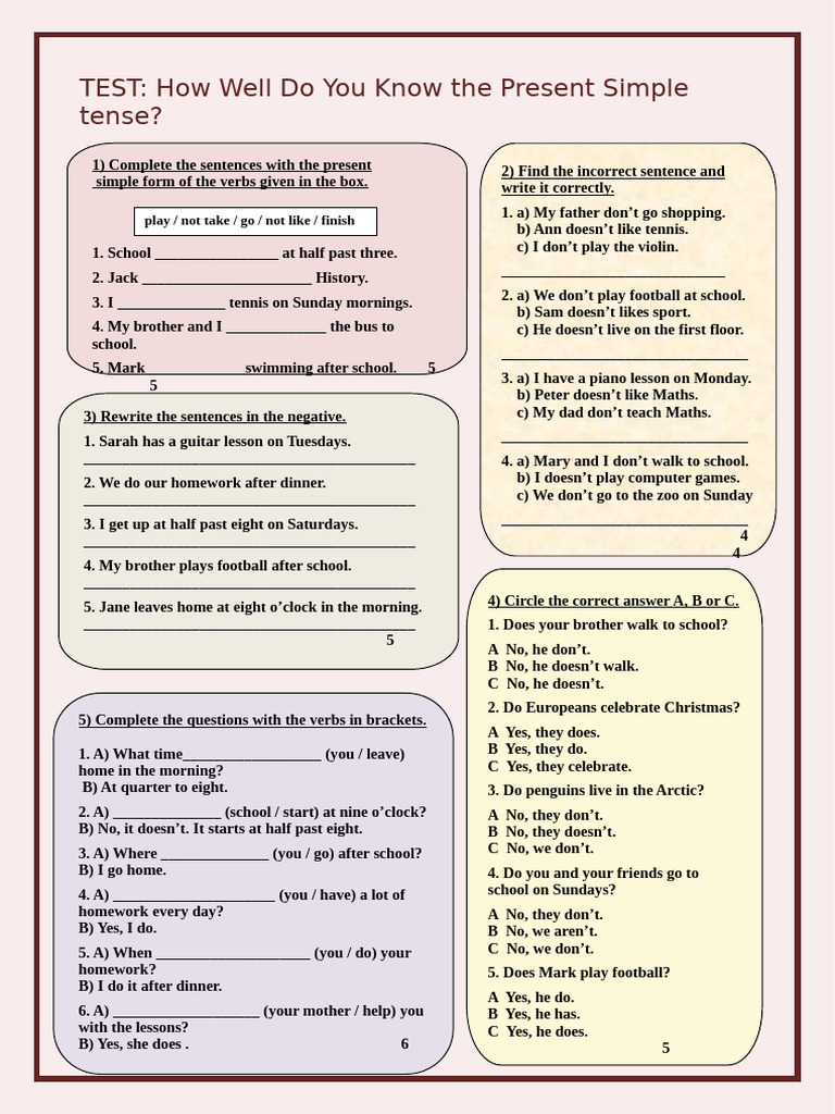 How Well Do You Know The Present Simple Tense Revi Grammar Drills Tests ...