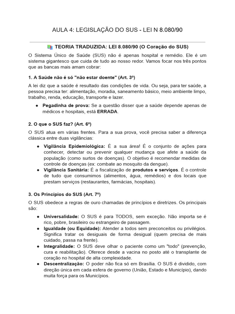 Aula 03 - Legislação Do Sus - Lei #8.080 | PDF | Epidemiologia ...