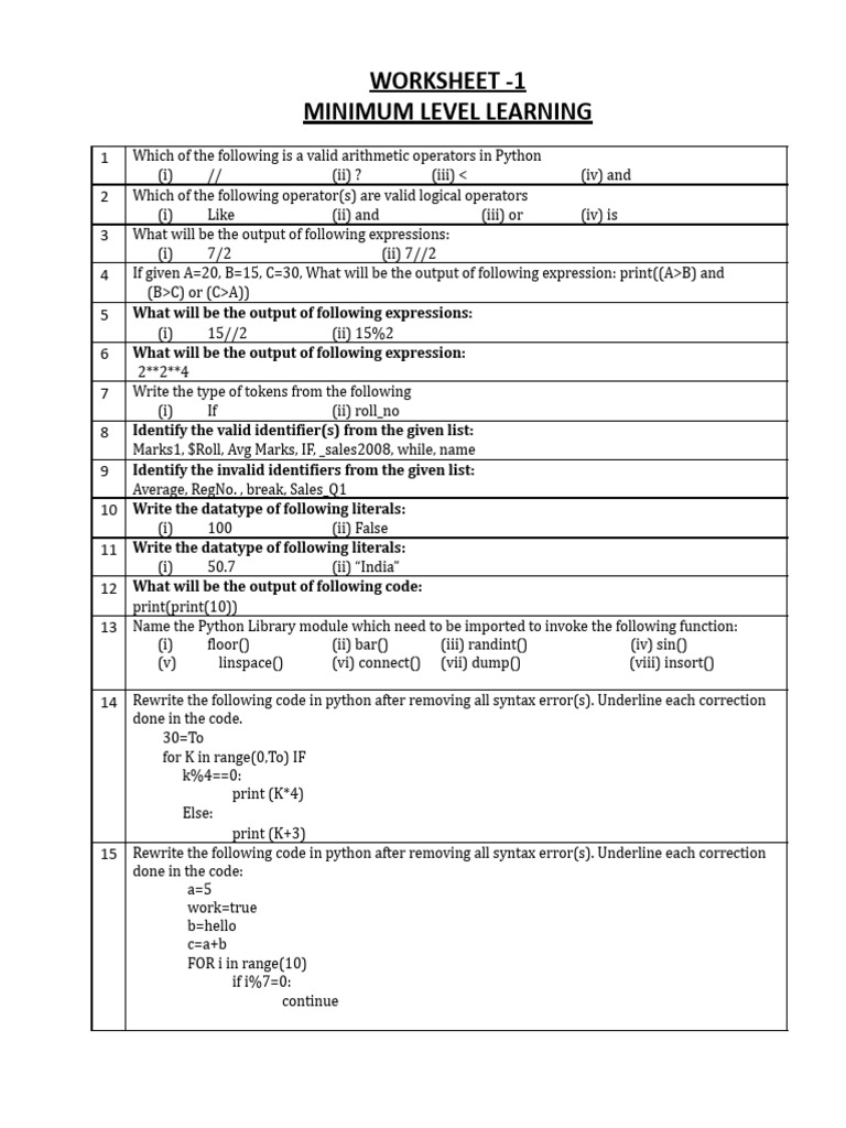 Practice-Worksheet 1 | PDF | Programming Paradigms | Syntax