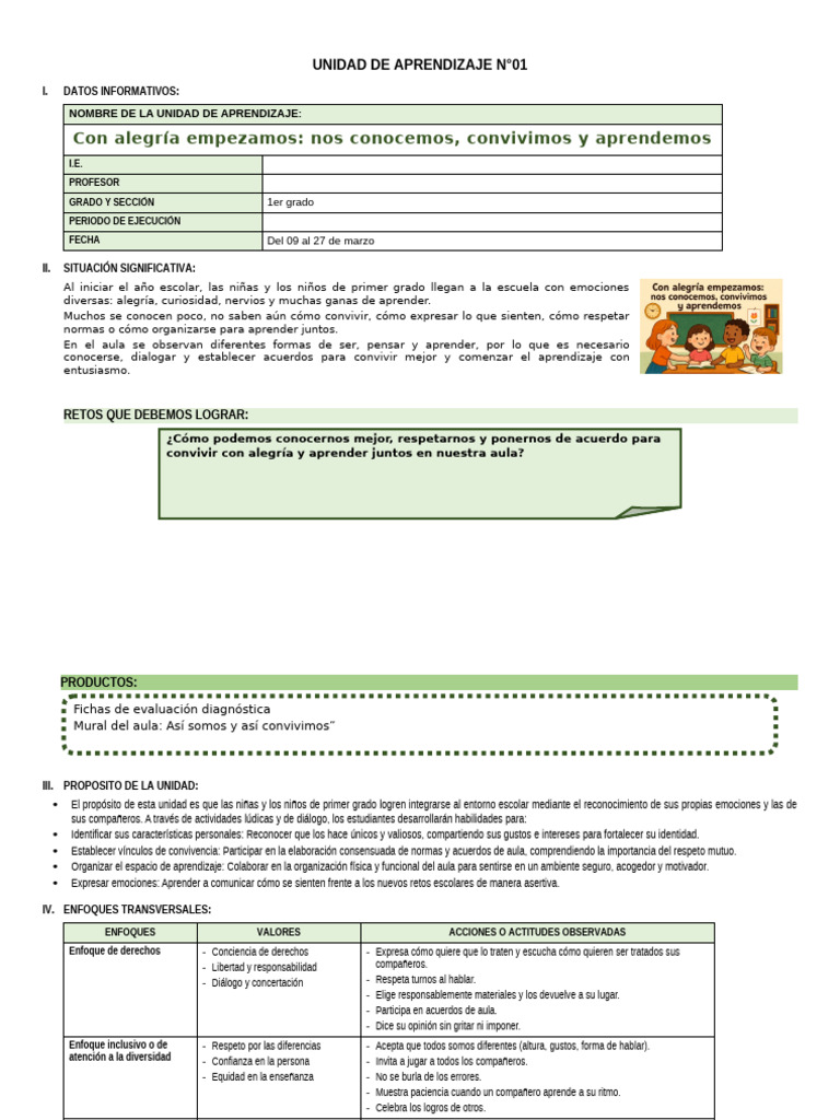 1° Grado - Unidad de Aprendizaje N°01 | PDF | Aprendizaje | Geometría