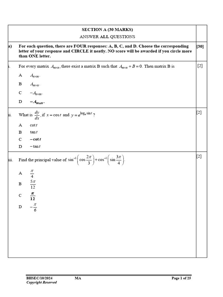 2024 BHSEC Mathematics QP | PDF | Euclidean Geometry | Mathematics