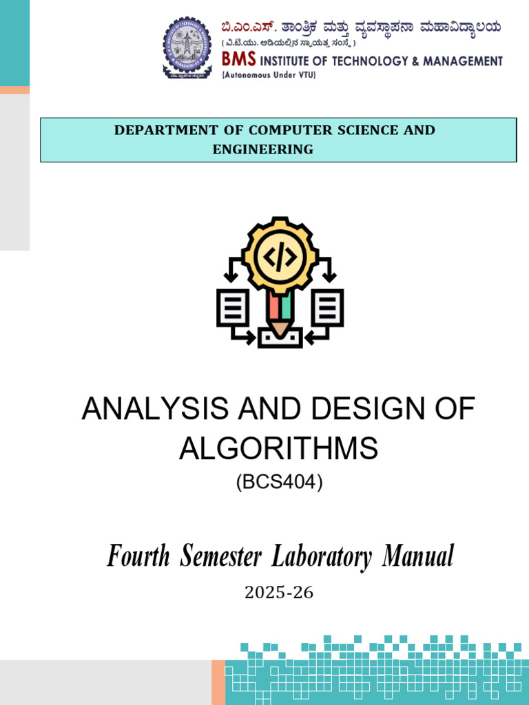 BCS404 - Analysis and Design of Algorithms Lab Manual 2025-26 | PDF ...