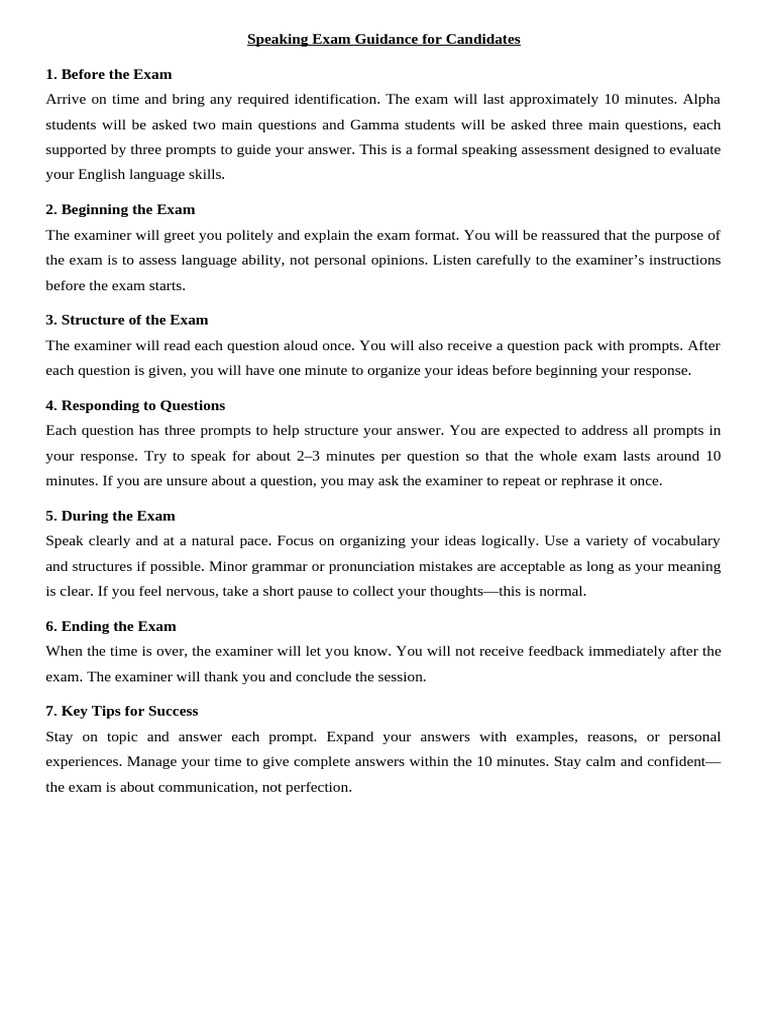 Speaking Exam - Procedure For Students | PDF