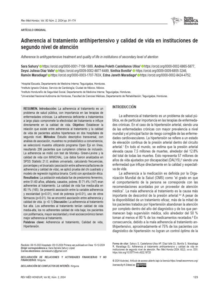 RMH Original Adherencia Al Tratamiento Antihipertensivo Vol.92 Numero2 ...