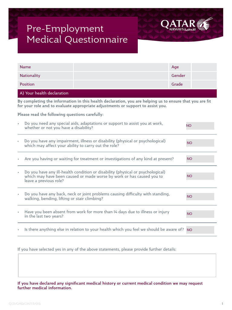 Pre-Employment Medical Form (New) | PDF | Visual Acuity | Disability