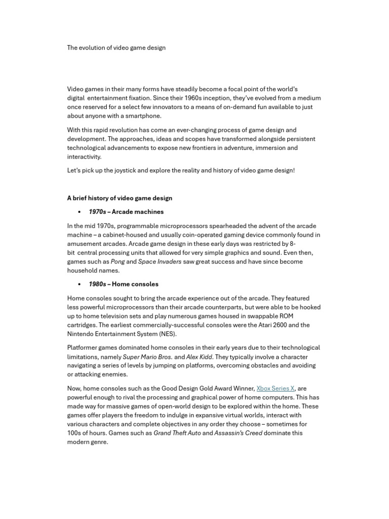 Evolution of Video Game Design | PDF | Video Game Consoles | Graphics ...