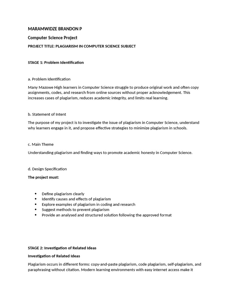 Computer Science Project HBC | PDF | Plagiarism | Cognition