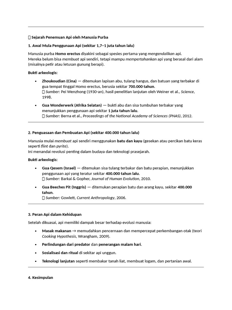 ? Sejarah Penemuan API Oleh Manusia Purba | PDF