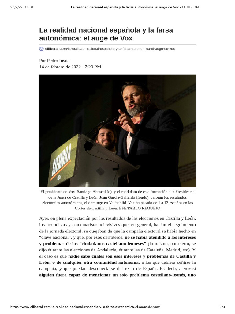 Pedro INSUA - La Farsa Autonã Mica. El Auge de Vox (Recorte) | PDF ...
