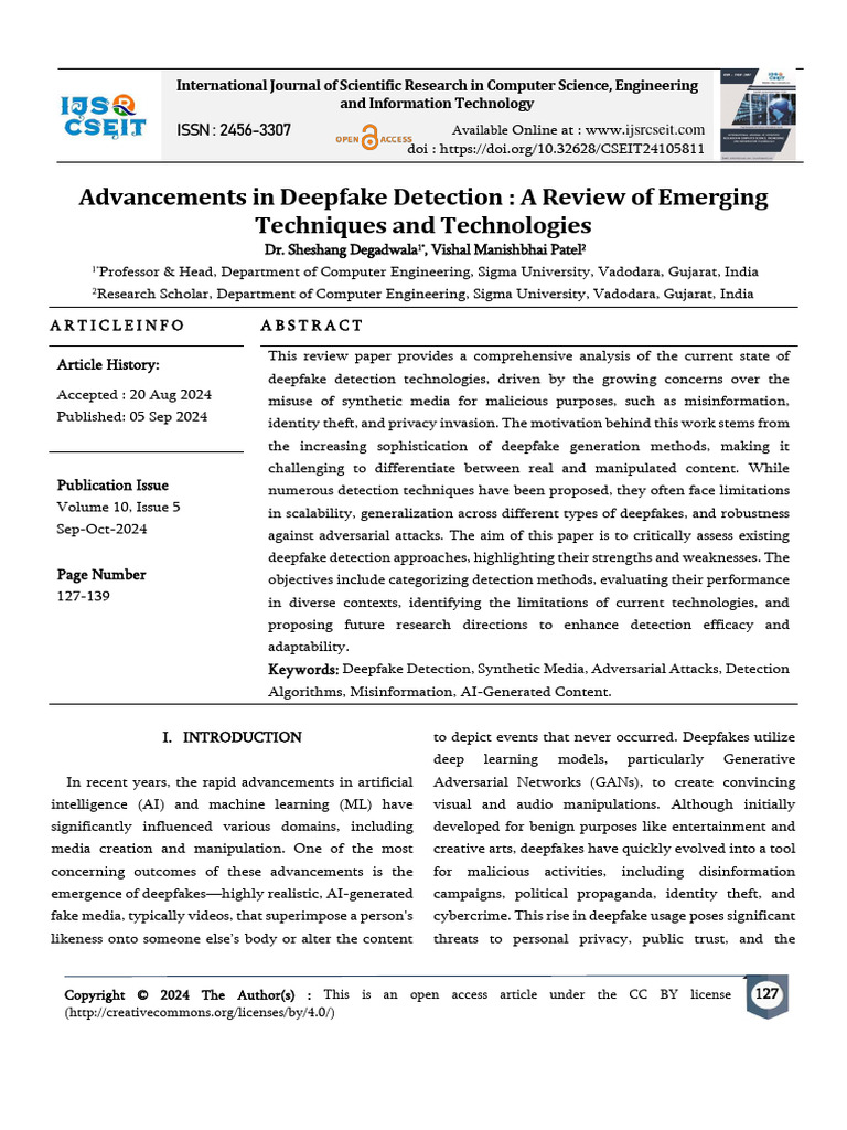 Advancements in Deepfake Detection A Rev | PDF | Deep Learning ...