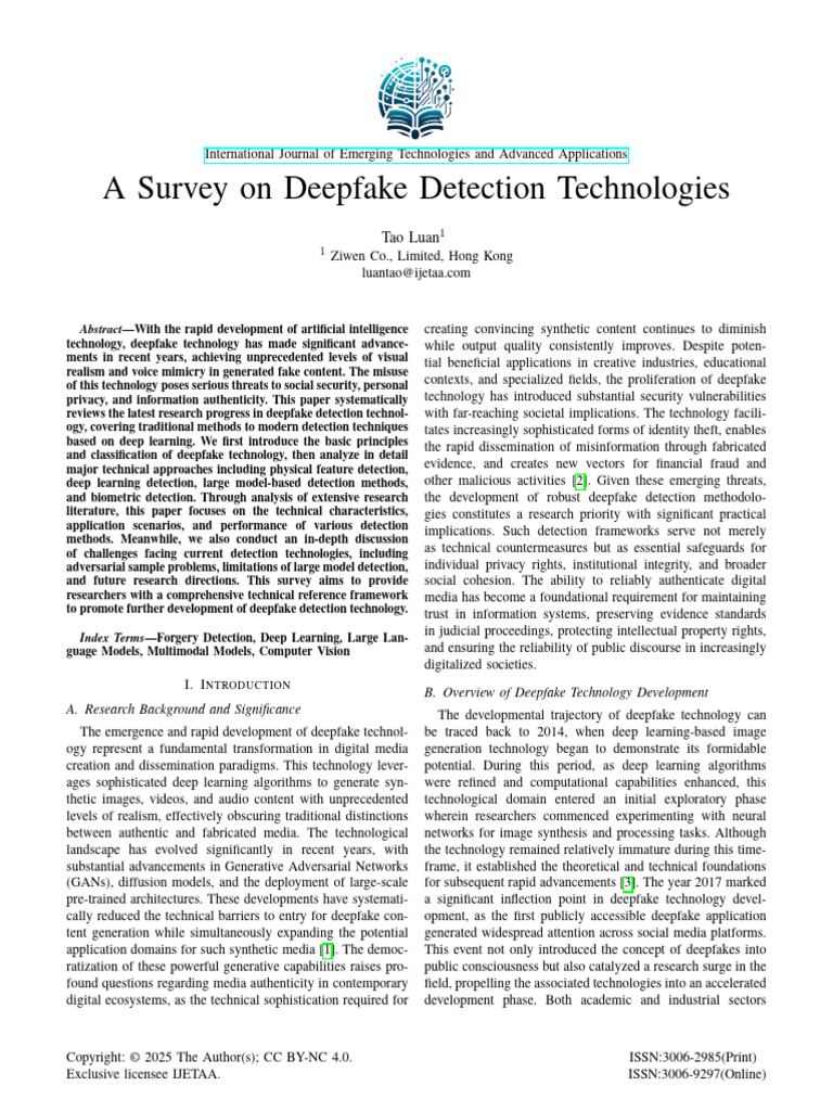 A Survey On Deepfake Detection Technologies | PDF | Deep Learning ...