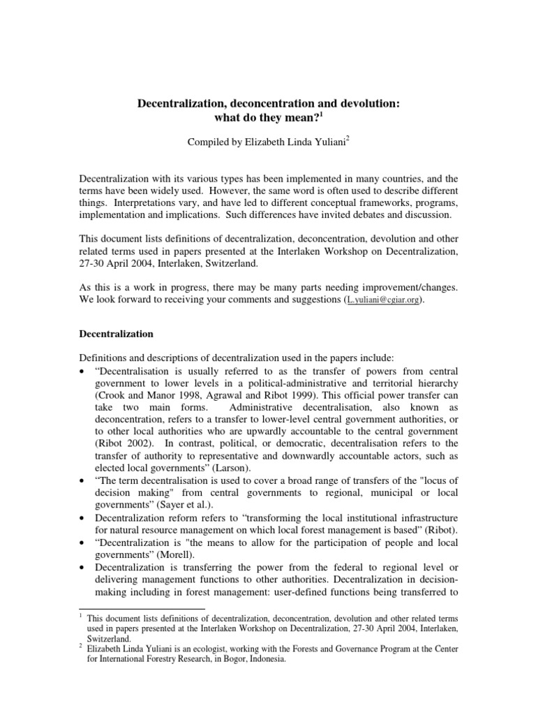 Compilation (Decentralization, Devolution, Delegation, Etc) | PDF |  Decentralization | Devolution