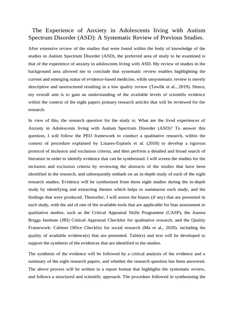The Experience of Anxiety in Adolescents living with Autism Spectrum ...