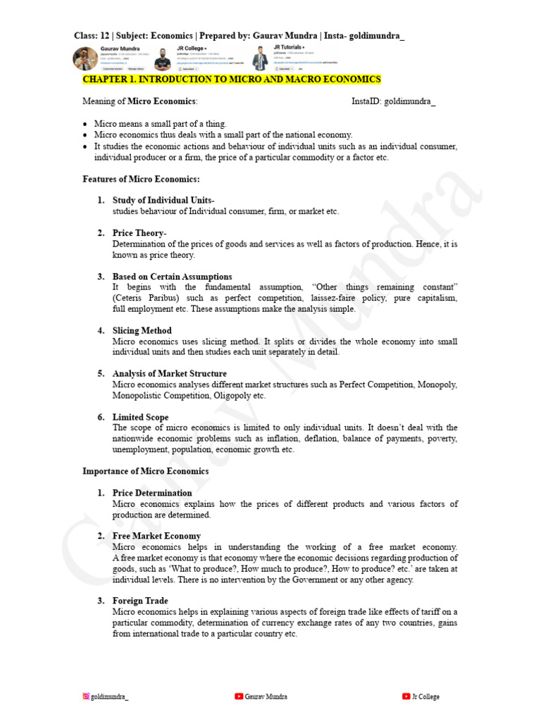 CH.1. Micro and Macro Economics Notes by Gaurav Mundra | PDF ...