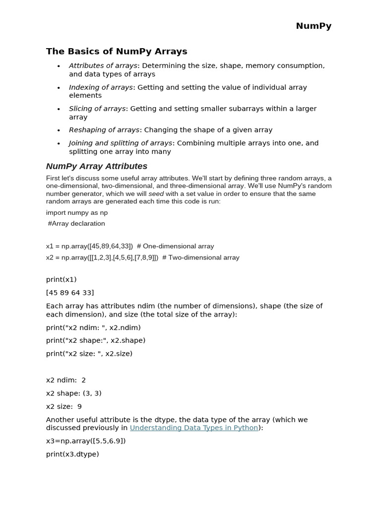 The Basics of NumPy Arrays | PDF | Computing | Software Engineering