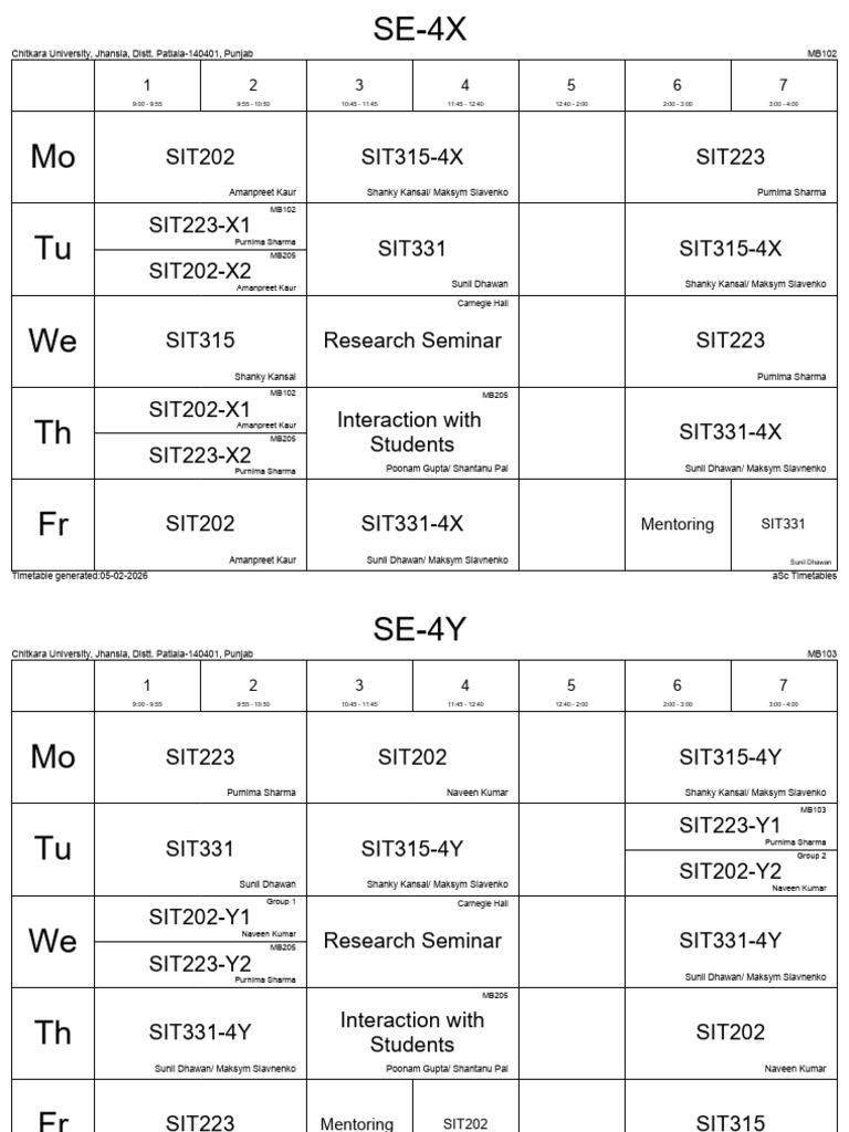 9th Feb-13th Feb 2026 Timetable | PDF