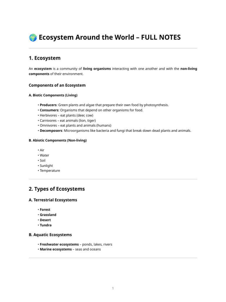 Ecosystem Around The World - Full Notes | PDF | Ecosystem | Plants