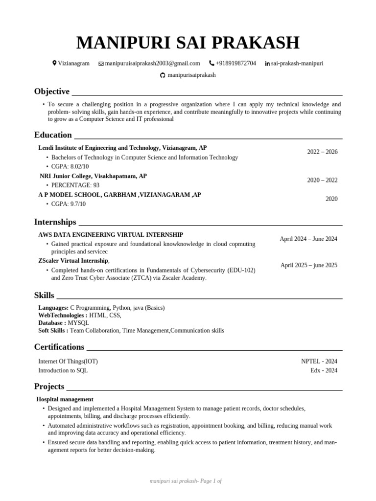 Prakash 730 Resume | PDF | Internet Of Things | Computing