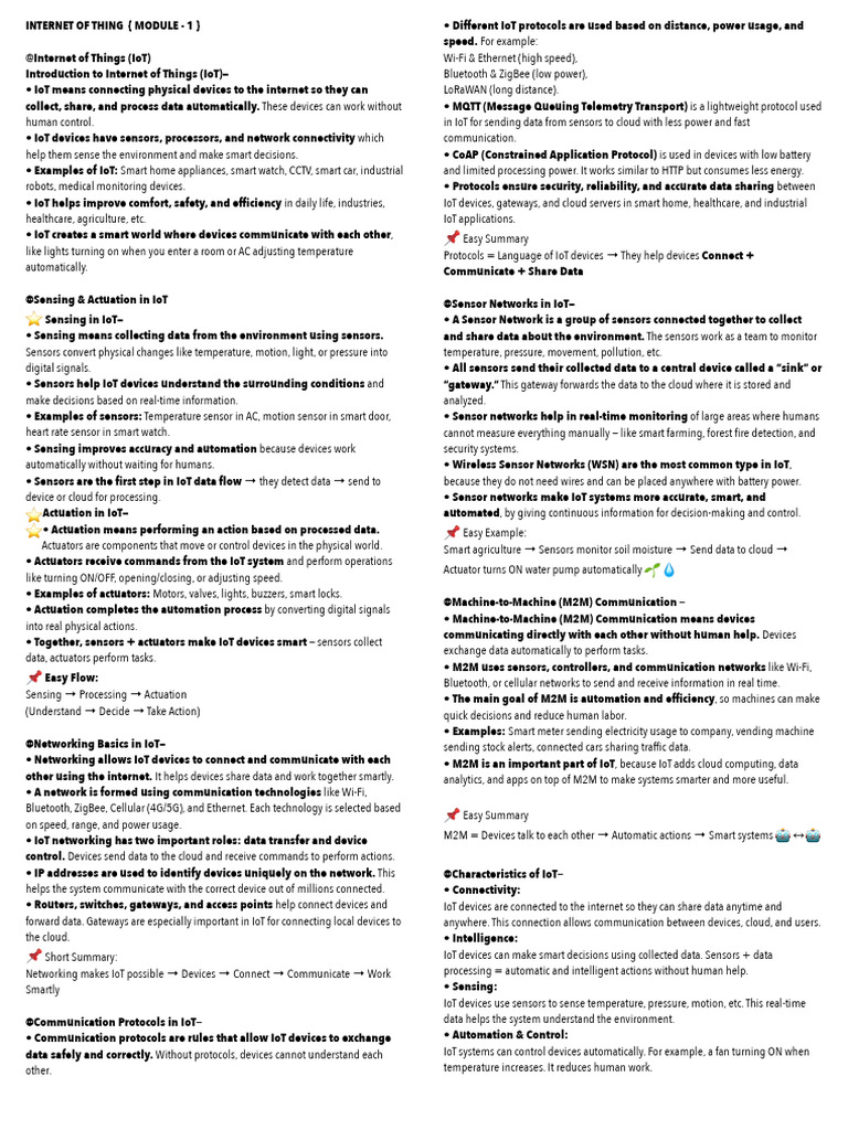 Iot Notes | PDF | Internet Of Things | Home Automation