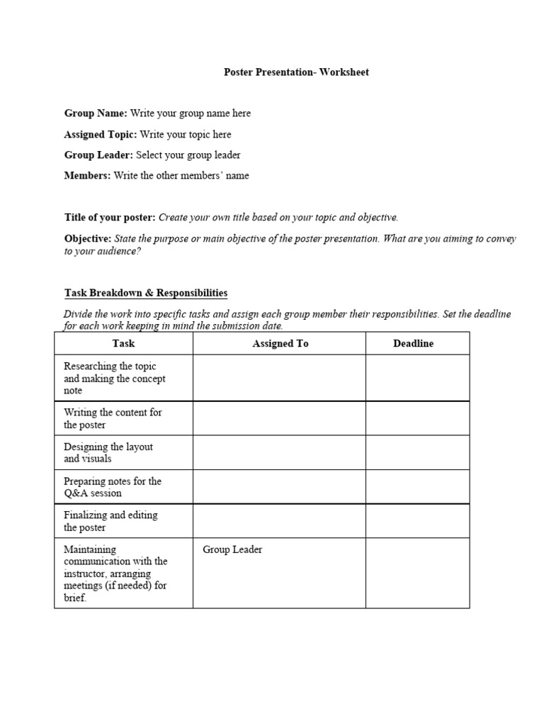 Poster Presentation Worksheet | PDF