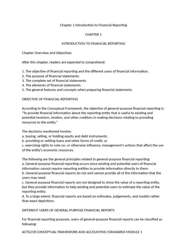 Chapter 1 Introduction to Financial Reporting Students | PDF | Going ...