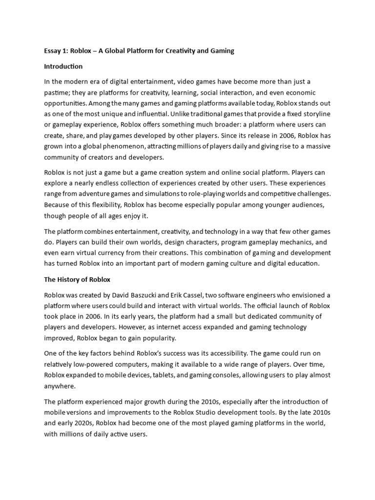 Roblox - A Detailed Thesis On Impact | PDF | Virtual World