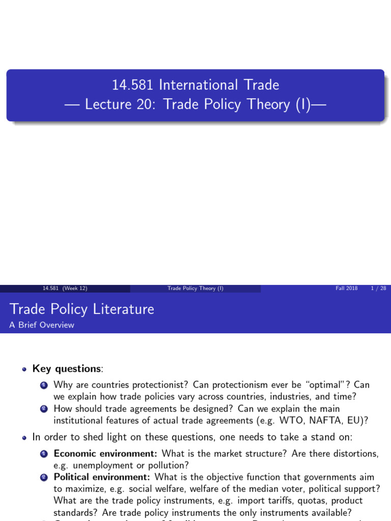 Lecture 20 Trade Policy Theory I 1 | PDF | Protectionism | Commercial ...