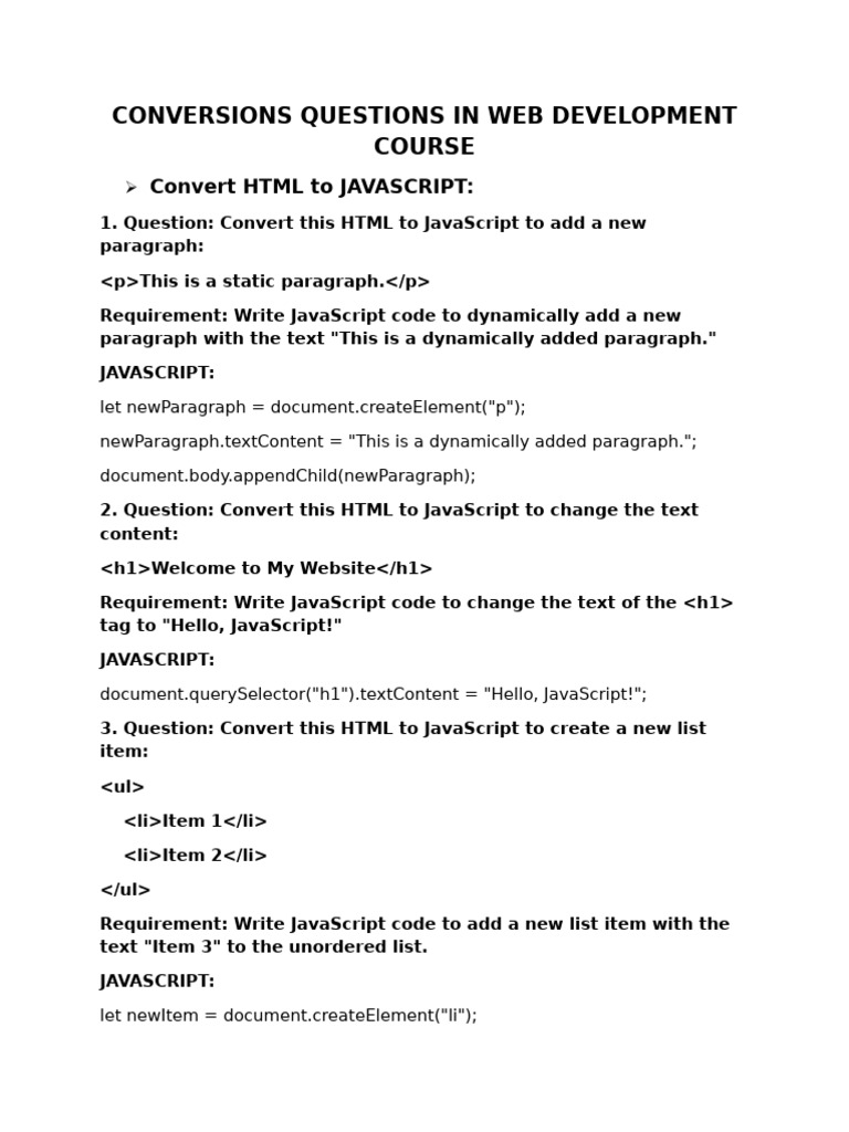 Conversions Questions Web | PDF | Document Object Model | Html