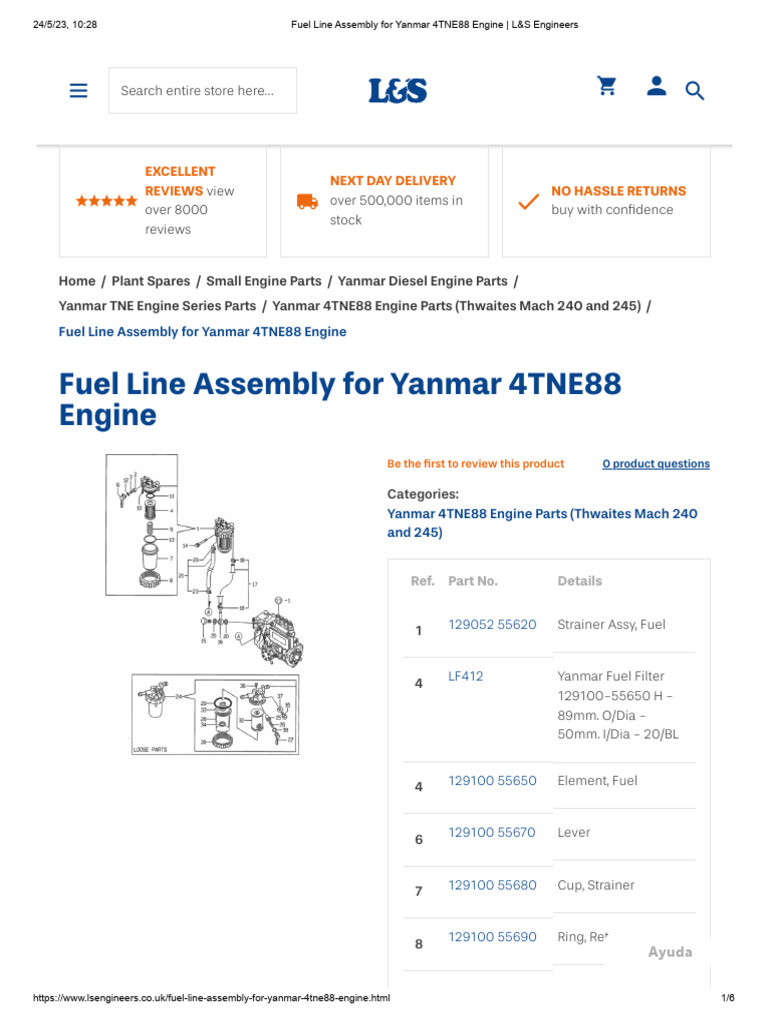 Fuel Line Assembly for Yanmar 4TNE88 Engine _ L&S Engineers | PDF ...