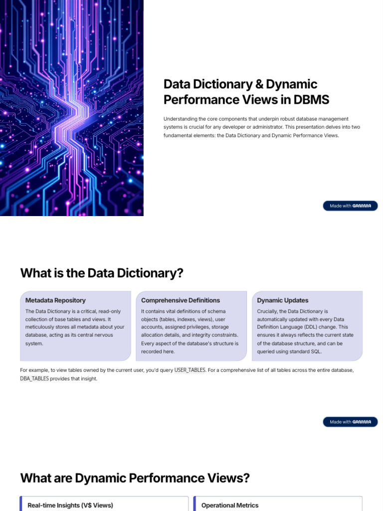 Data Dictionary and Dynamic Performance Views in DBMS | PDF | Databases ...