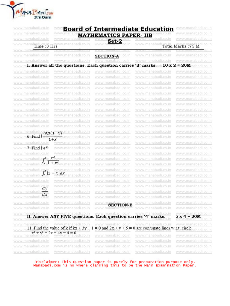 Inter 2nd Year Maths IIB EM 2026 Guess Paper Set 2 | PDF | Geometry ...