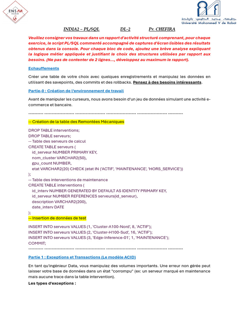 DL-2 Curseurs Et Exceptions | PDF | SQL | Acide