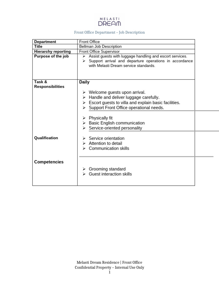 Bellman Job Description | PDF