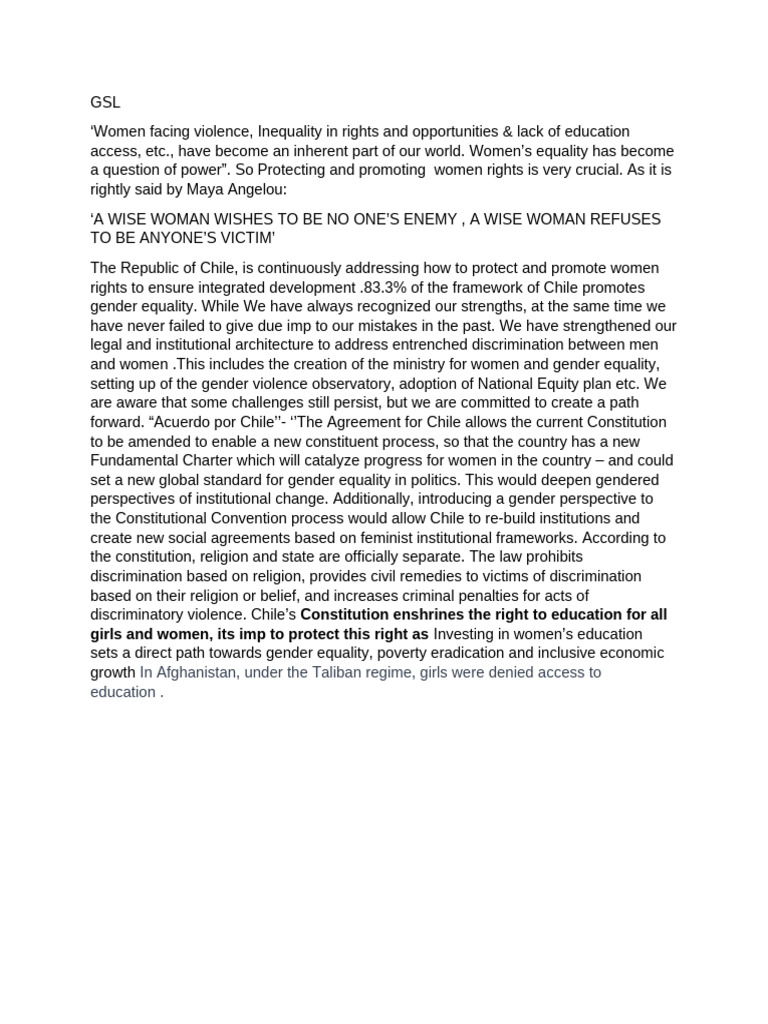 Speech MUN | PDF | Gender Studies | Gender Equality