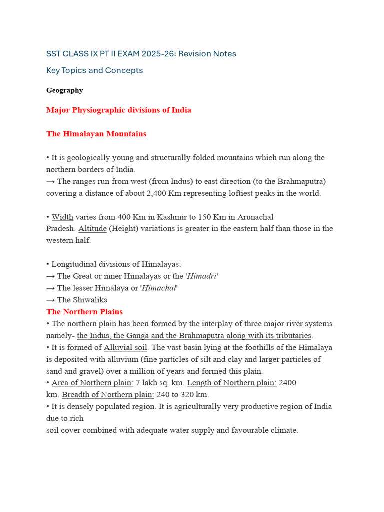 Sst Revision Notes Pt II | PDF | Himalayas | River