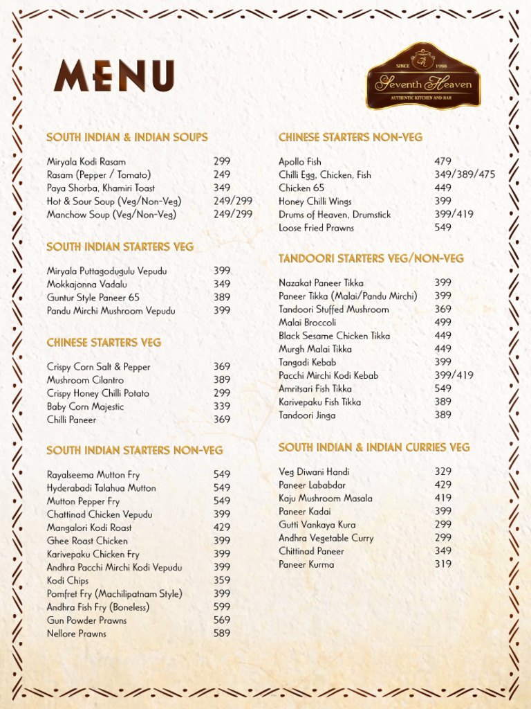 Menu Seventh Heaven v1 2-PAGES #1 | PDF