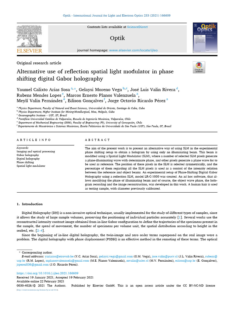 Alternative Use of Reflection Spatial Light | PDF | Interferometry ...