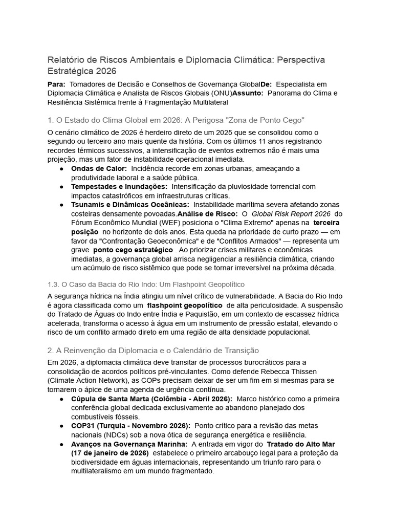 Relatório de Riscos Ambientais e Diplomacia Climática - Perspectiva ...