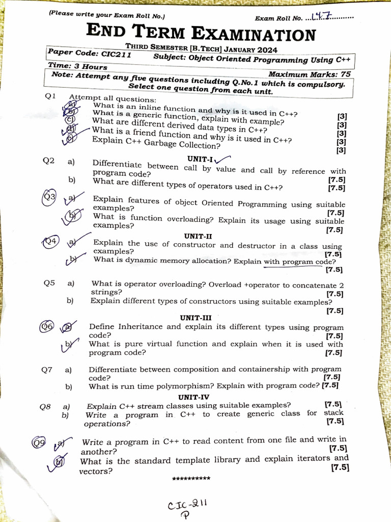 Oops End Term 2024 | PDF | C++ | Computer Engineering
