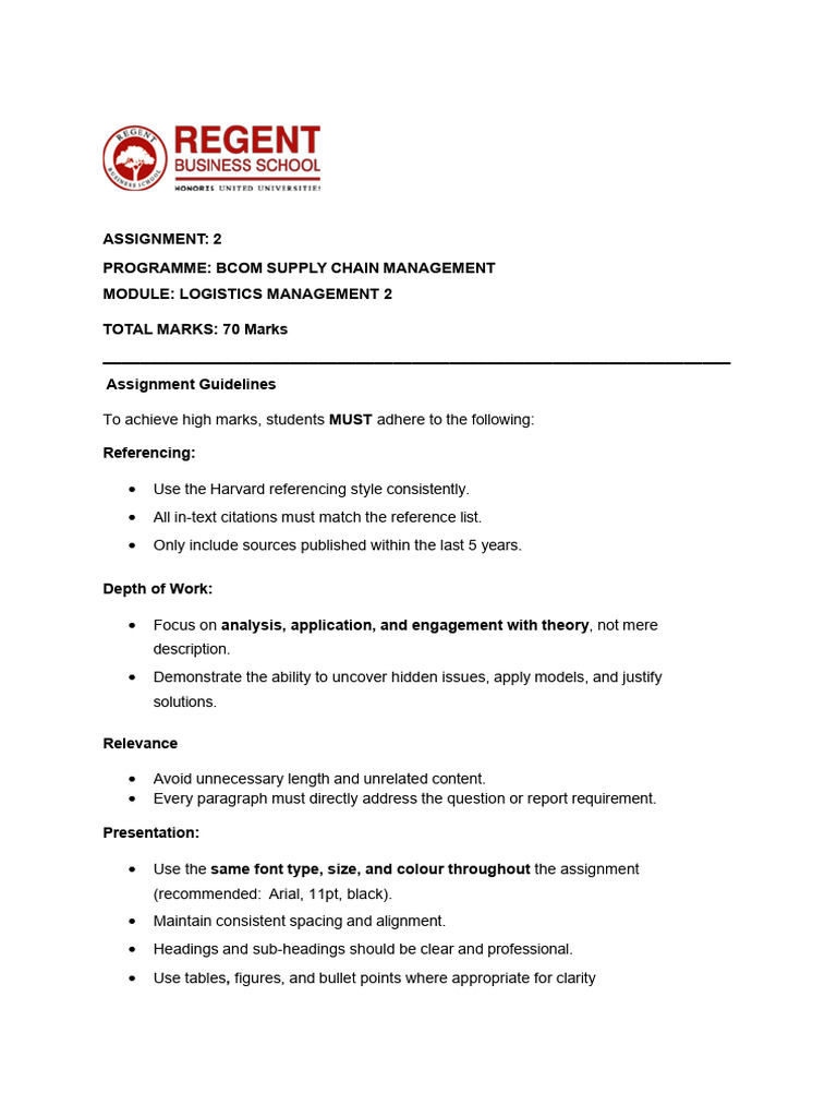 BCOM SCM - Logistics Management 2 Assignment 2 | PDF | Logistics ...