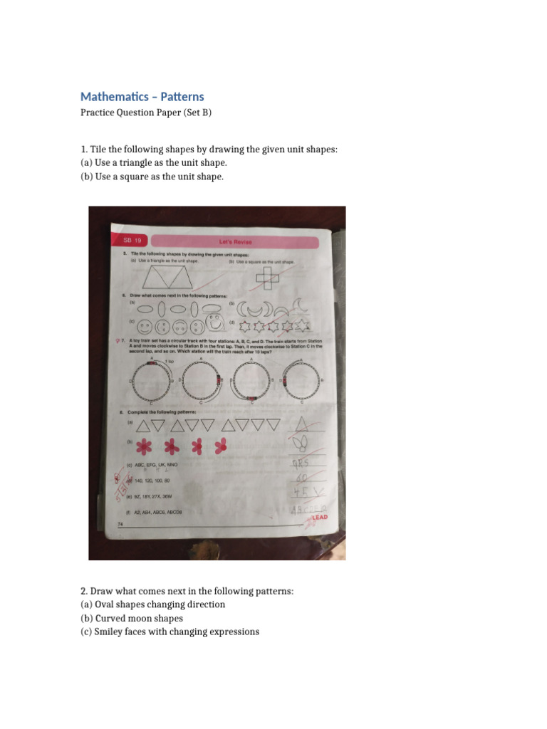 Math Patterns Question Paper Set B | PDF