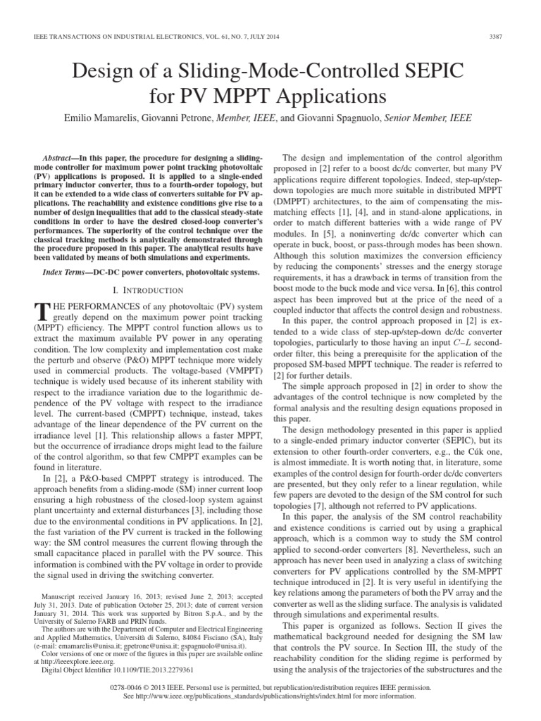 Design of A Sliding-Mode-Controlled SEPIC For PV MPPT Applications ...