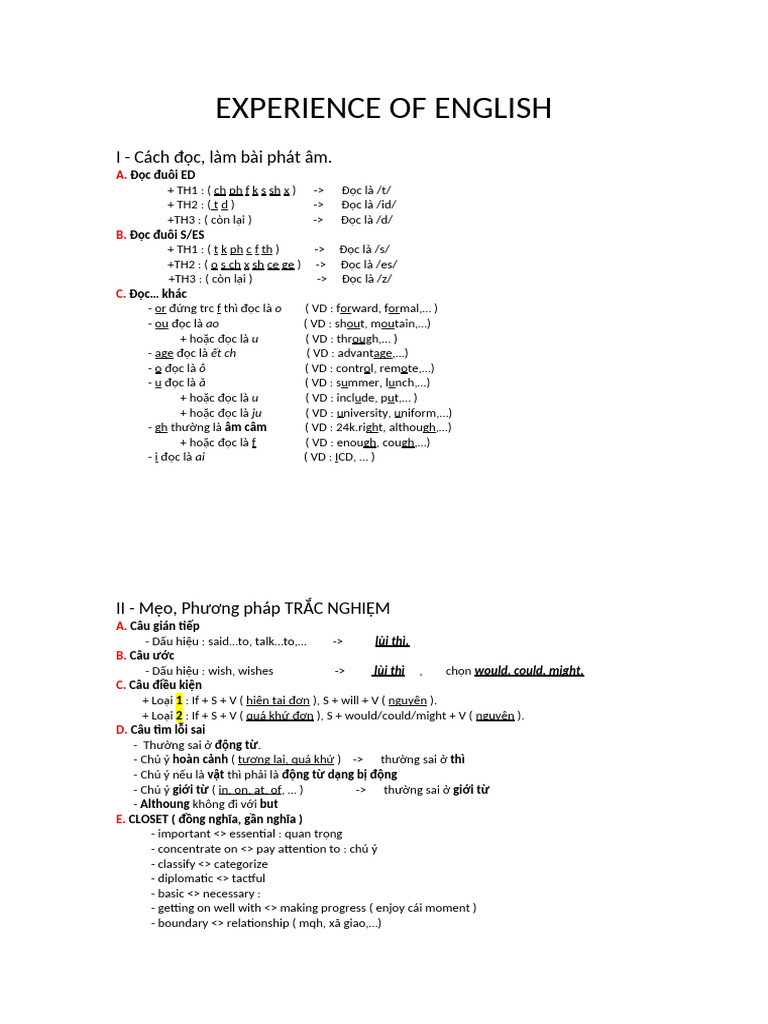 Experience of English | PDF
