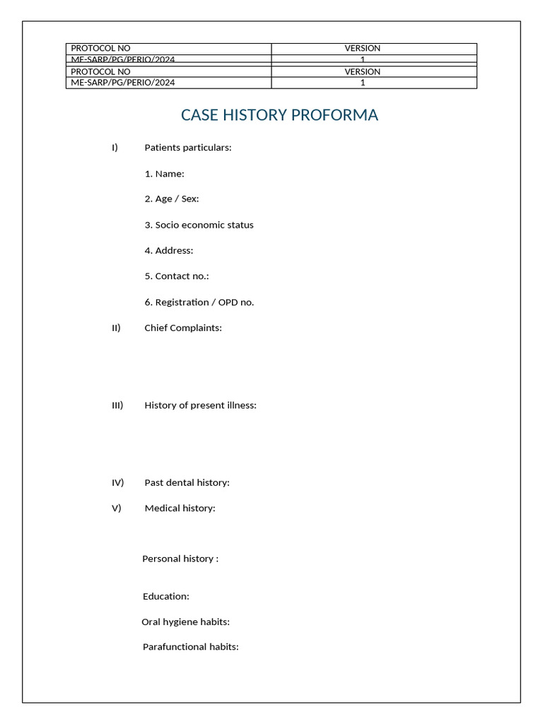 Case History Proforma For Thesis | PDF